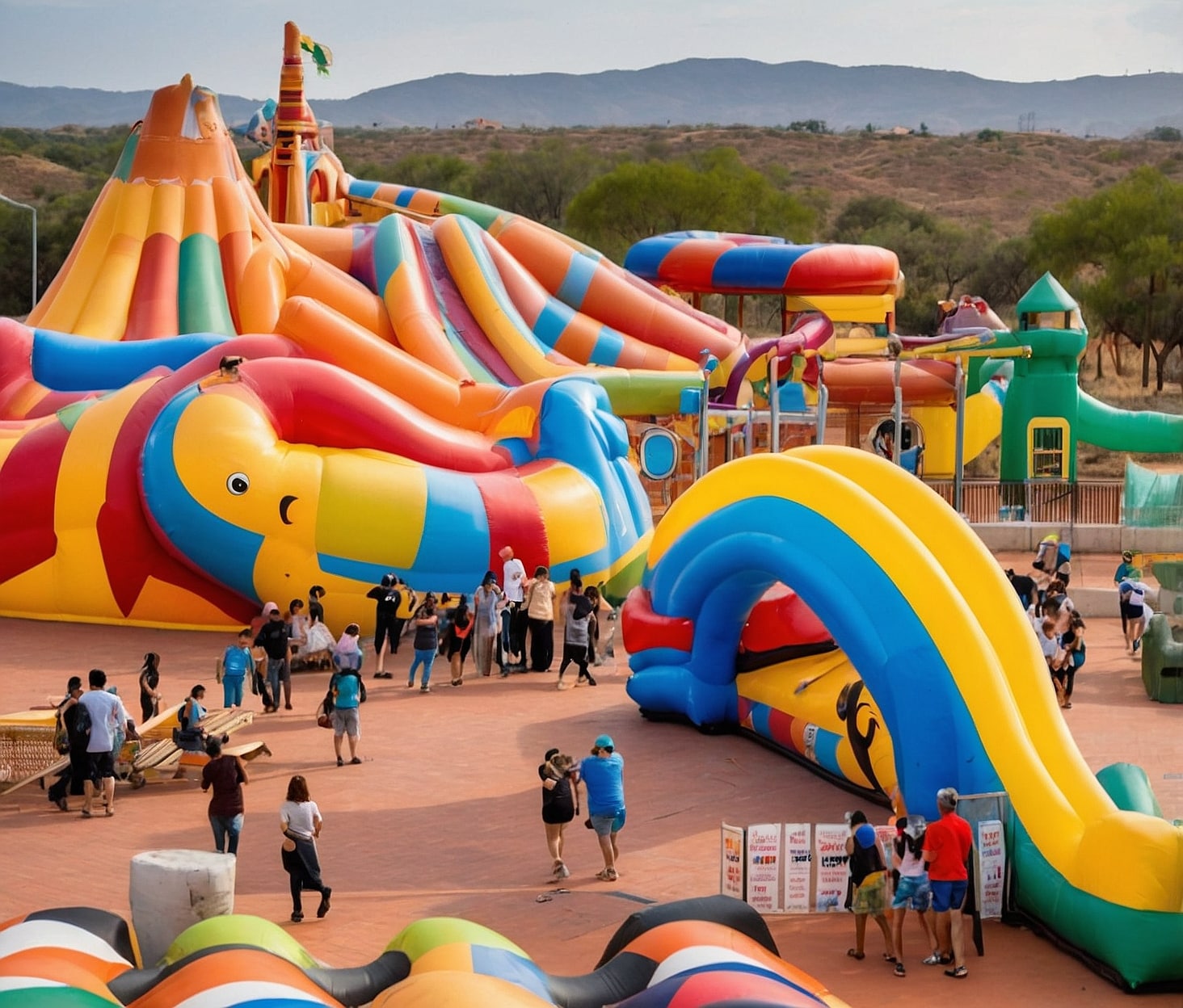 Diversión inflable en parques de juegos.